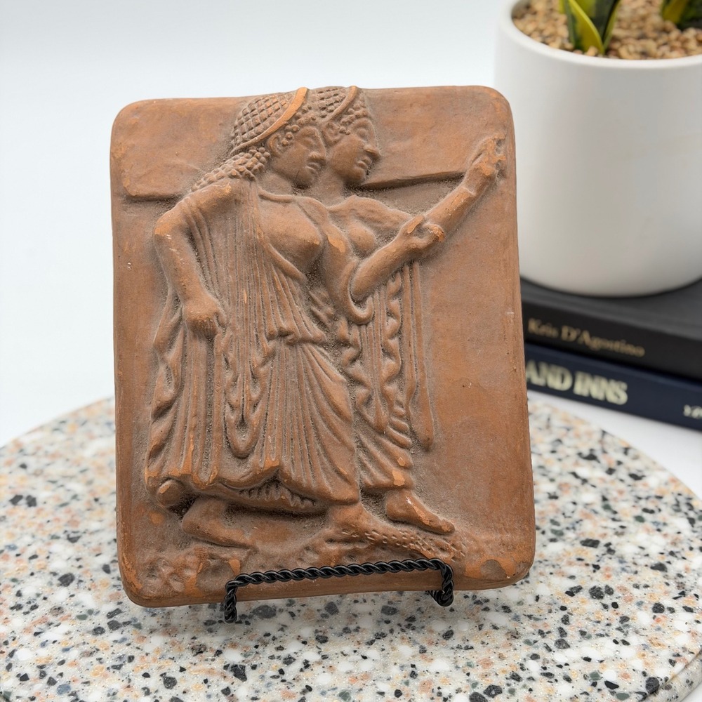 Vintage Terracotta Greek Roman Goddess Relief Wall Plaque Art